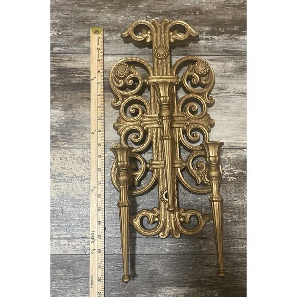 VTG HOMCO DART 4193 Gold ORNATE WALL CANDELABRA CANDLE HOLDER SCONCES - Picture 5 of 10